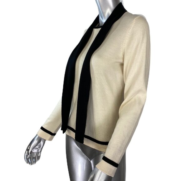 Carlisle Cream Wool Silk Cashmere Blend Black Tie Pullover Sweater Medium - Picture 3 of 6